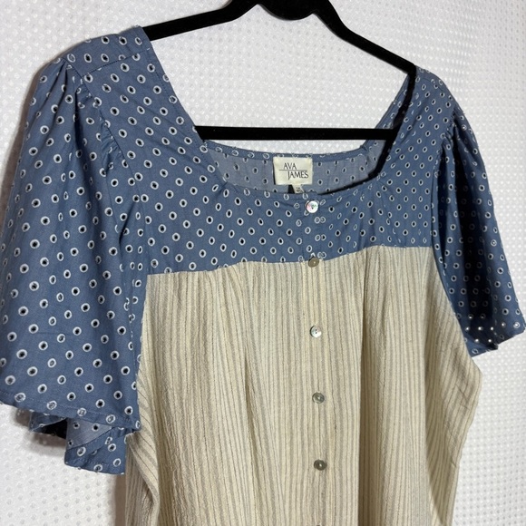 Ava James Blue Pullover Flutter Sleeve Peasant Blouse Size 1X - Picture 3 of 6